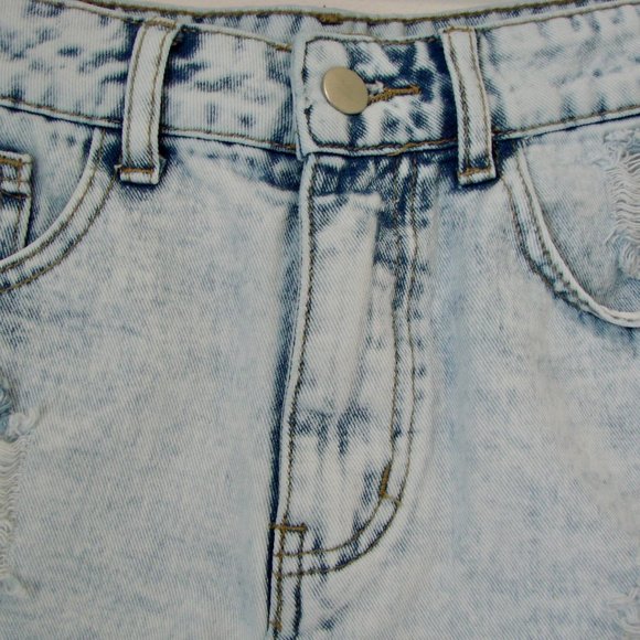 Acid Wash Light Wash Denim Jean Shorts Distressed High Waist Raw Frayed Medium - Picture 7 of 13